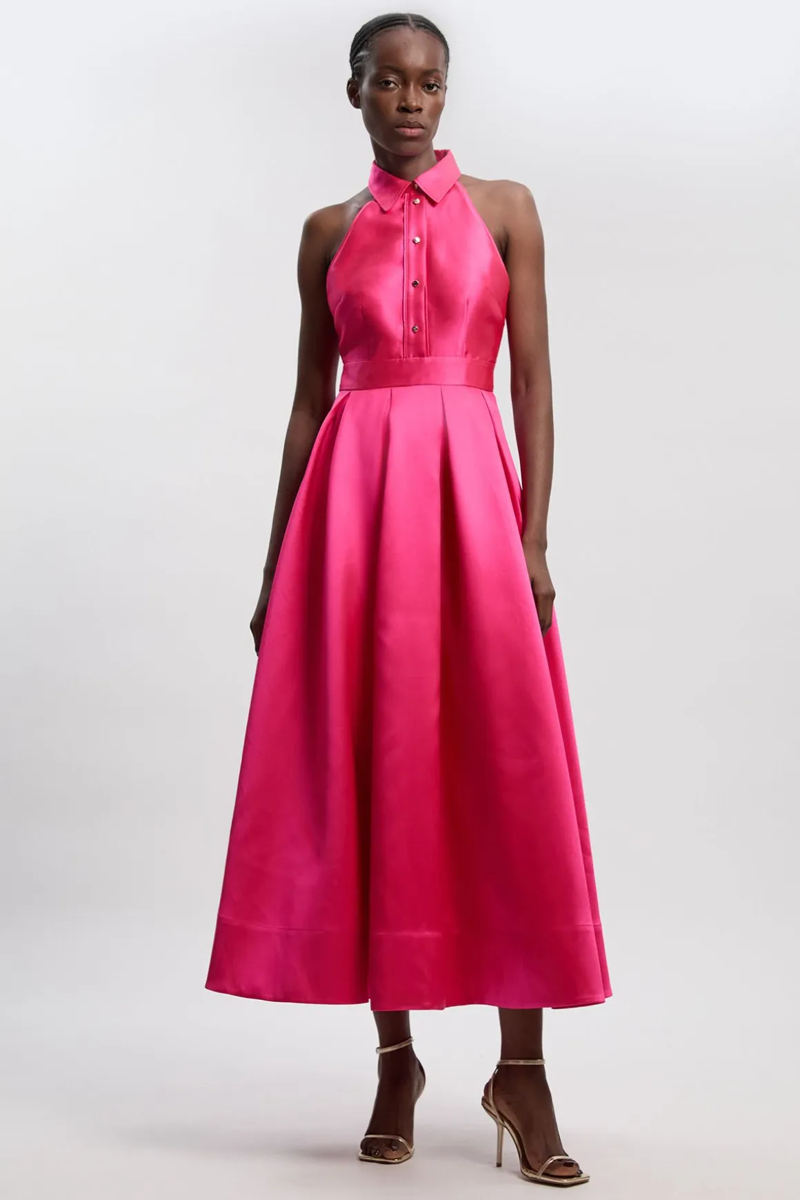 Robe Maxi Tissée En Sergé Avec Col Contrasté