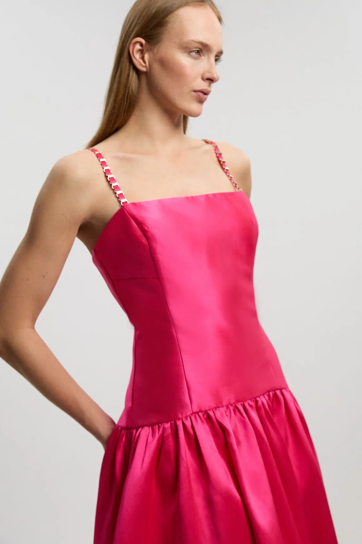Robe Maxi Tissée En Sergé À Bretelles Contrastées