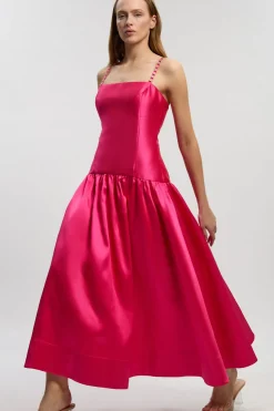 Robe Maxi Tissée En Sergé À Bretelles Contrastées