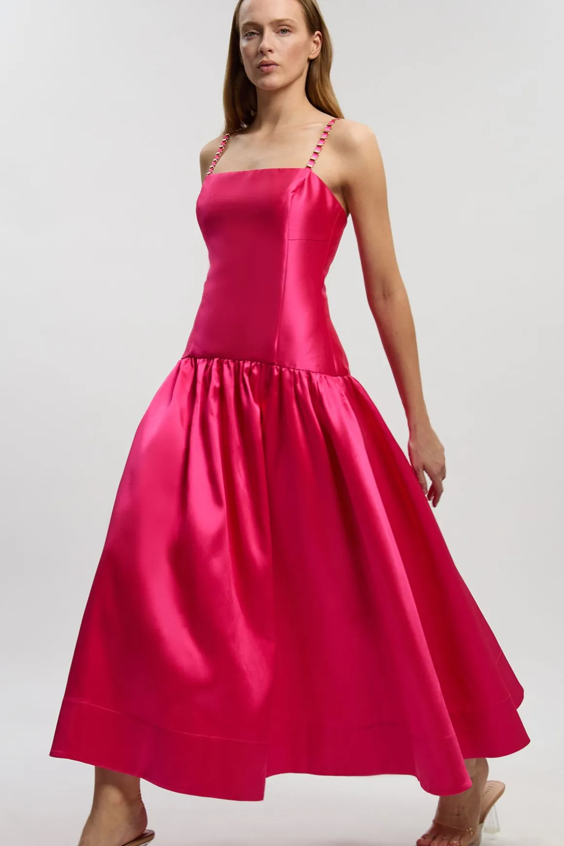 Robe Maxi Tissée En Sergé À Bretelles Contrastées