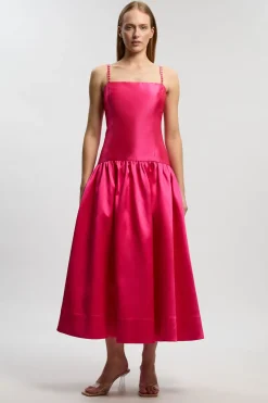 Robe Maxi Tissée En Sergé À Bretelles Contrastées