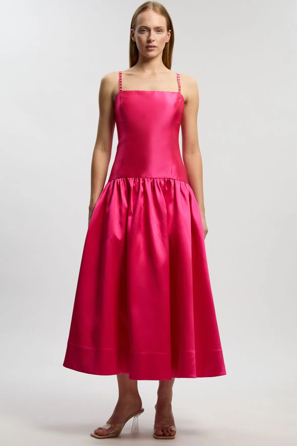Robe Maxi Tissée En Sergé À Bretelles Contrastées