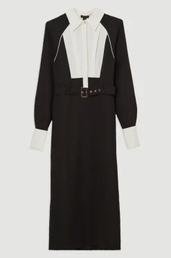 KarenMillen Robe maxi tissée en sergé à col<Femme Robes À Manches Longues|Robes