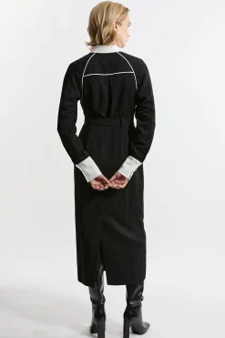 KarenMillen Robe maxi tissée en sergé à col<Femme Robes À Manches Longues|Robes