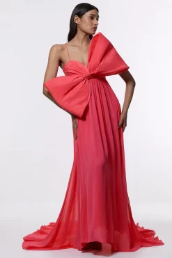 KarenMillen Robe maxi tissée en taffetas avec détail nœud<Femme Robes|Robes Longues