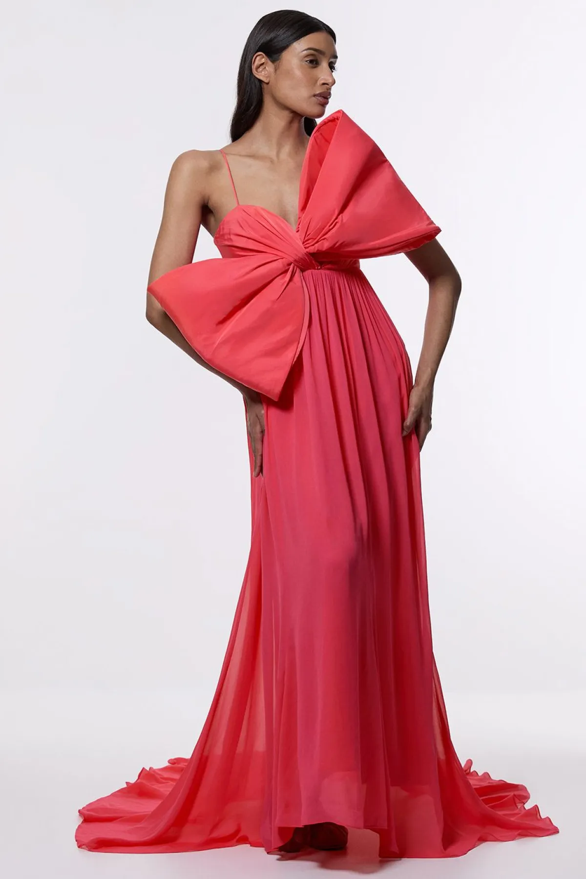 KarenMillen Robe maxi tissée en taffetas avec détail nœud<Femme Robes|Robes Longues