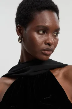 Robe Maxi Tissée en Velours à Devant Croisé