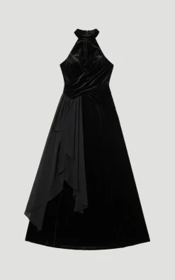 Robe Maxi Tissée en Velours à Devant Croisé