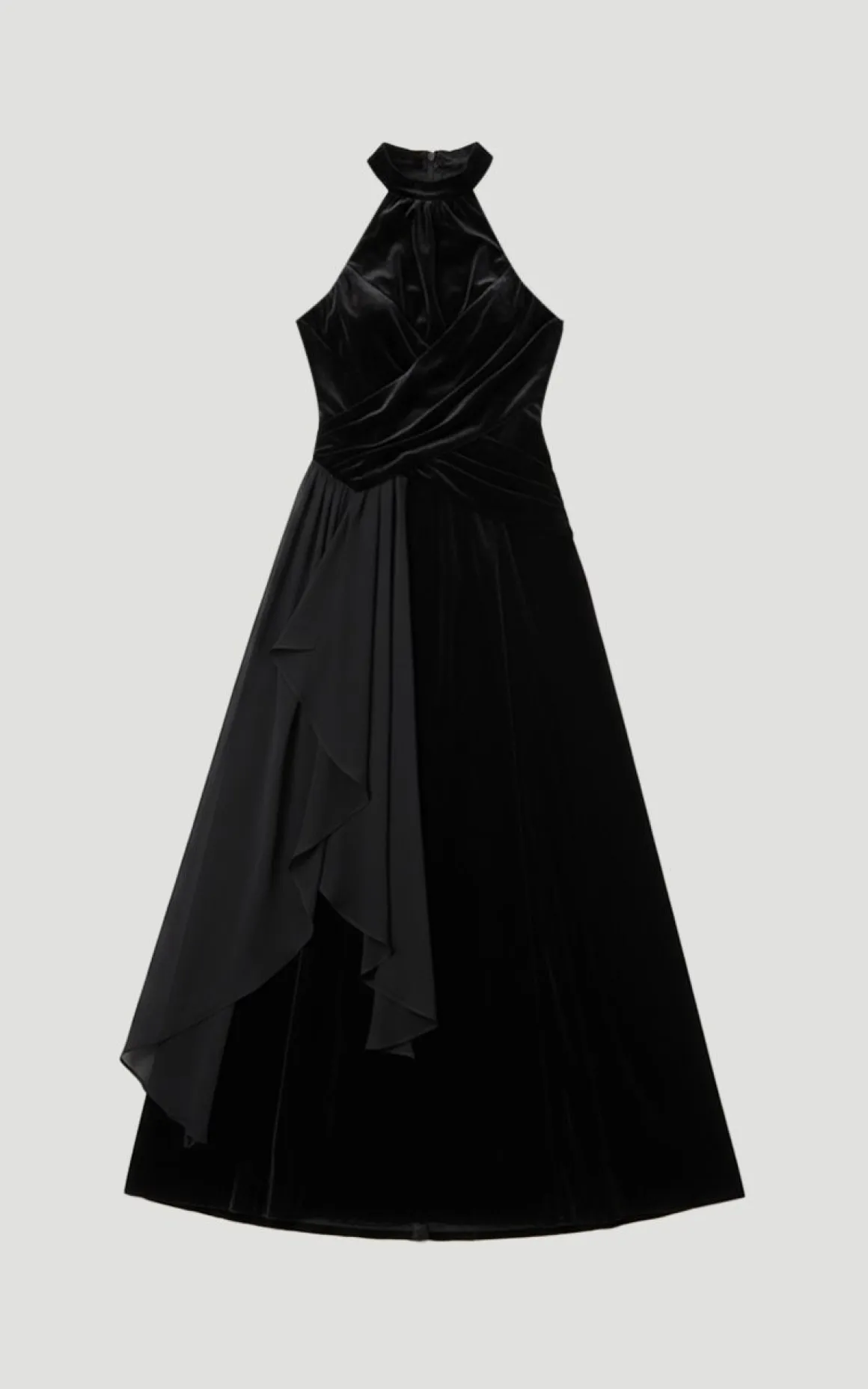 Robe Maxi Tissée en Velours à Devant Croisé