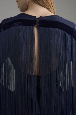 KarenMillen Robe maxi tissée en velours dévore à franges à manches longues<Femme Robes À Manches Longues|Robes