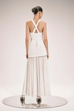 Robe Maxi Tissée Froissée À Col Licou Petite Taille