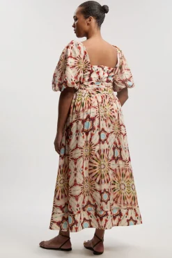 KarenMillen Robe Maxi Tissée Grande Taille À Manches Bouffantes En Soie-coton Imprimé Carreaux<Femme Robes|Robes Longues