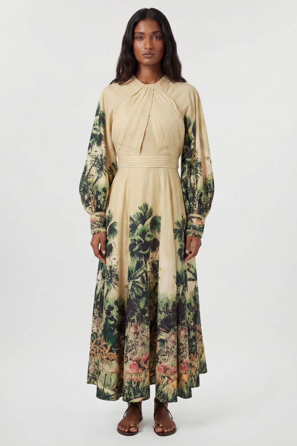 Robe Maxi Tissée À Imprimé Botanique Avec Manches Ballon Petite