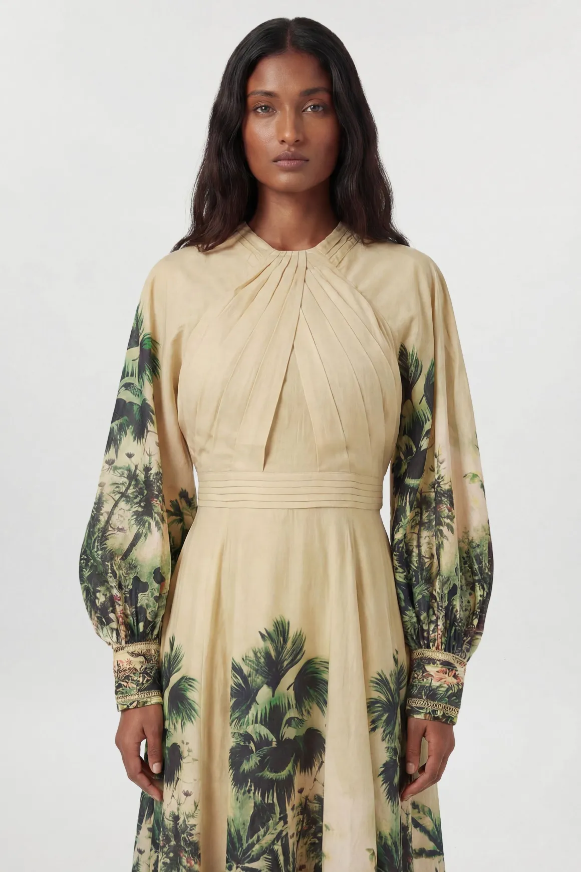 Robe Maxi Tissée À Imprimé Botanique Avec Manches Ballon Petite