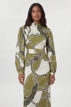 KarenMillen Robe Maxi Tissée À Imprimé Chaîne Avec Manches Ballon<Femme Robes À Manches Longues|Robes