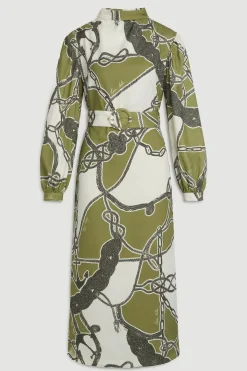 KarenMillen Robe Maxi Tissée À Imprimé Chaîne Avec Manches Ballon<Femme Robes À Manches Longues|Robes