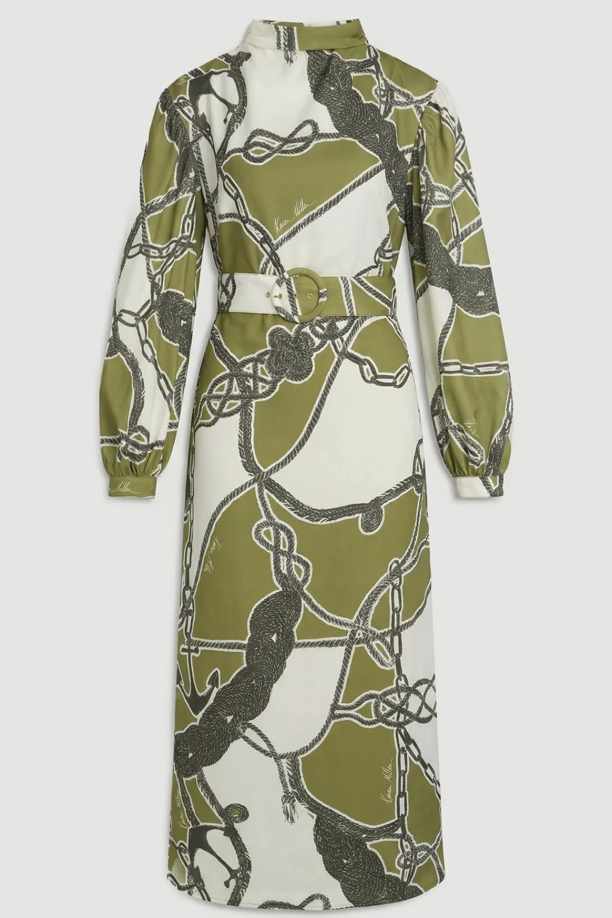 KarenMillen Robe Maxi Tissée À Imprimé Chaîne Avec Manches Ballon<Femme Robes À Manches Longues|Robes