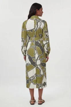 KarenMillen Robe Maxi Tissée À Imprimé Chaîne Avec Manches Ballon<Femme Robes À Manches Longues|Robes