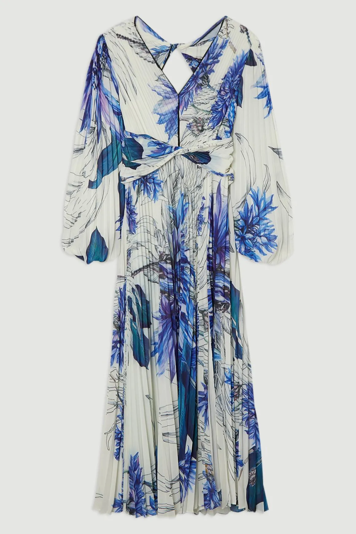 Robe maxi tissée à imprimé floral, manches ballon, plissée, froissée et découpée