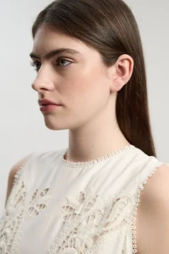 Robe Maxi Tissée Lin Viscose à Broderie Ajourée
