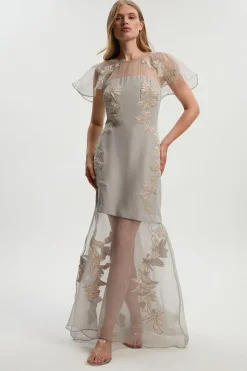 KarenMillen Robe Maxi Tissée à Manches Ange en Organdi avec Appliqués Matelassés<Femme Toutes Les Robes|Robes D’Automne