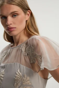 KarenMillen Robe Maxi Tissée à Manches Ange en Organdi avec Appliqués Matelassés<Femme Toutes Les Robes|Robes D’Automne