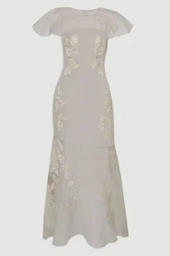 KarenMillen Robe Maxi Tissée à Manches Ange en Organdi avec Appliqués Matelassés<Femme Toutes Les Robes|Robes D’Automne