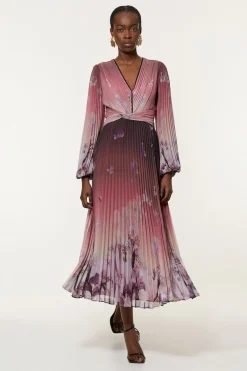 KarenMillen Robe Maxi Tissée À Manches Ballon es Avec Bordure Plissée Crinkle Petite<Femme Toutes Les Robes|Robes Longues