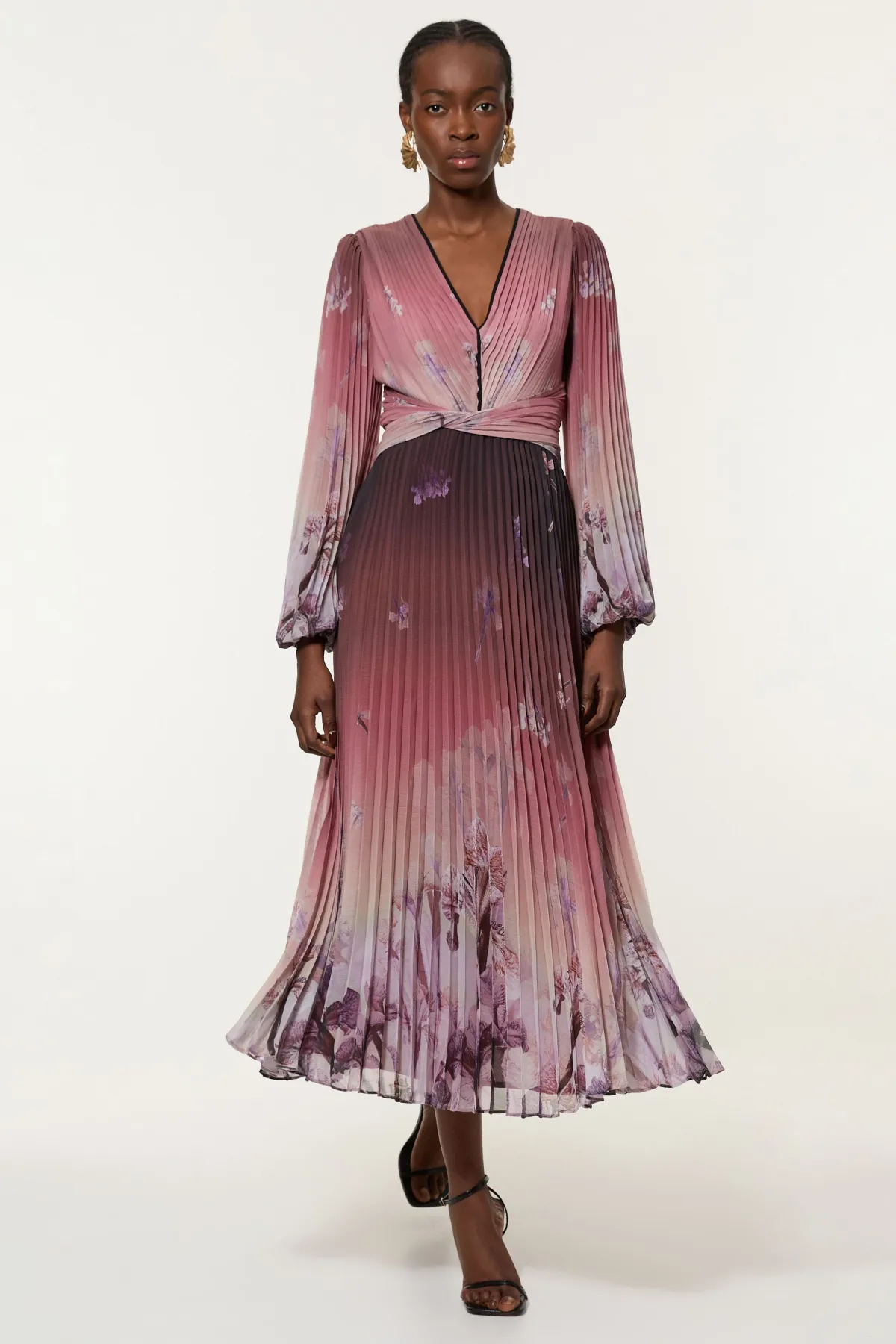 KarenMillen Robe Maxi Tissée À Manches Ballon es Avec Bordure Plissée Crinkle Petite<Femme Toutes Les Robes|Robes Longues