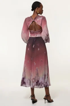 KarenMillen Robe Maxi Tissée À Manches Ballon es Avec Bordure Plissée Crinkle Petite<Femme Toutes Les Robes|Robes Longues