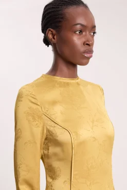 Robe Maxi Tissée À Manches Longues En Jacquard Et Ourlet Mouchoir