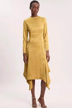 Robe Maxi Tissée À Manches Longues En Jacquard Et Ourlet Mouchoir