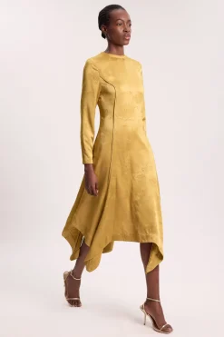 Robe Maxi Tissée À Manches Longues En Jacquard Et Ourlet Mouchoir