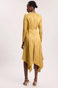 Robe Maxi Tissée À Manches Longues En Jacquard Et Ourlet Mouchoir