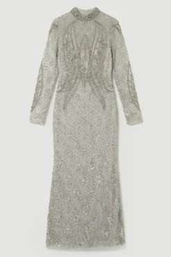 KarenMillen Robe Maxi Tissée à Manches Longues Ornée de Cristaux<Femme Robes À Manches Longues|Robes