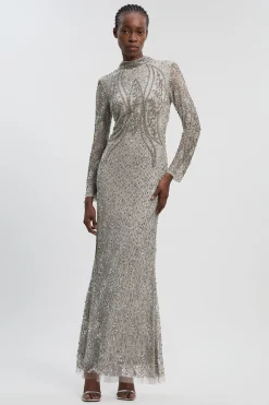 KarenMillen Robe Maxi Tissée à Manches Longues Ornée de Cristaux<Femme Robes À Manches Longues|Robes