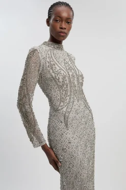 KarenMillen Robe Maxi Tissée à Manches Longues Ornée de Cristaux<Femme Robes À Manches Longues|Robes