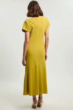 Robe Maxi Tissée À Manches Évasées En Sergé Imprimé Petits Coups De Pinceau