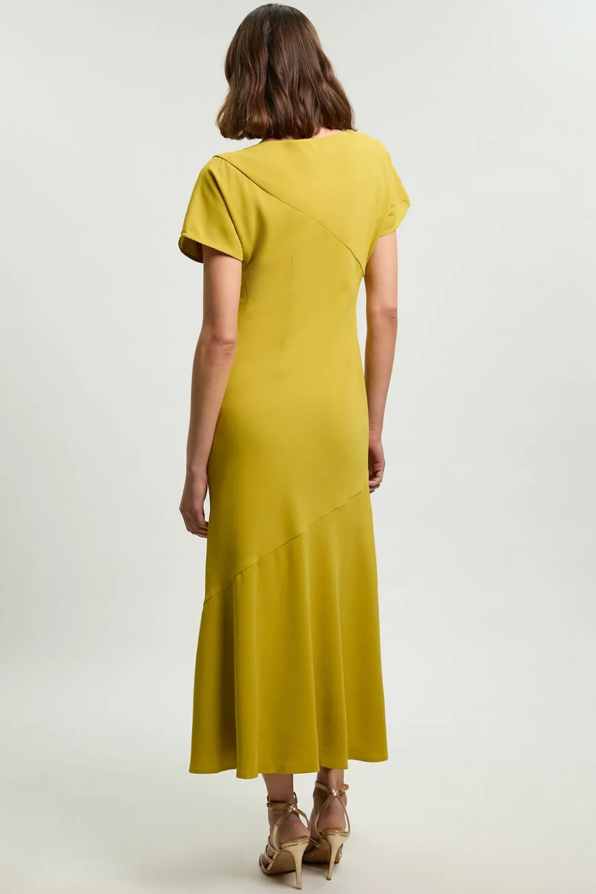 Robe Maxi Tissée À Manches Évasées En Sergé Imprimé Petits Coups De Pinceau