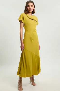 Robe Maxi Tissée À Manches Évasées En Sergé Imprimé Petits Coups De Pinceau