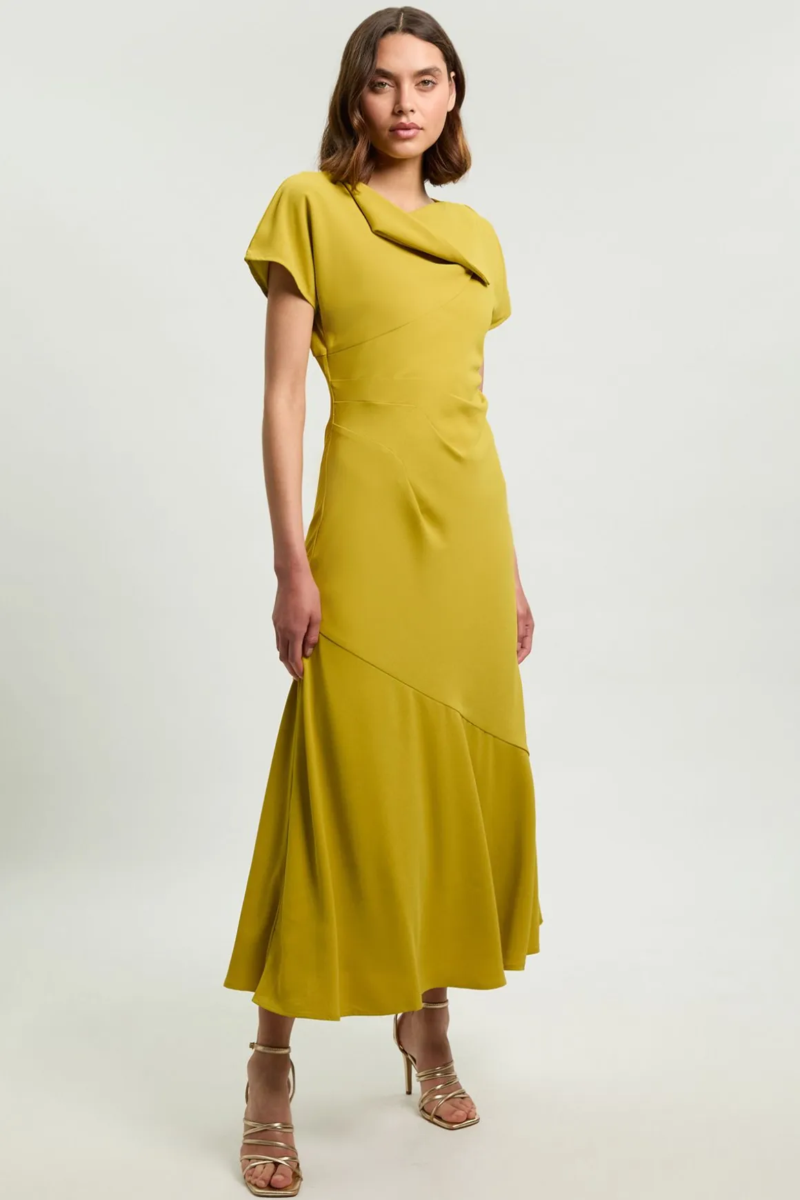 Robe Maxi Tissée À Manches Évasées En Sergé Imprimé Petits Coups De Pinceau