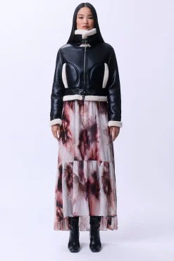 KarenMillen Robe Maxi Tissée À Motif Floral Froissé Avec Dos Lacé Et Ornements<Femme Robes À Manches Longues|Robes