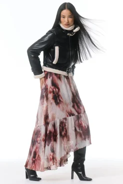 KarenMillen Robe Maxi Tissée À Motif Floral Froissé Avec Dos Lacé Et Ornements<Femme Robes À Manches Longues|Robes