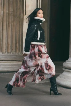 KarenMillen Robe Maxi Tissée À Motif Floral Froissé Avec Dos Lacé Et Ornements<Femme Robes À Manches Longues|Robes