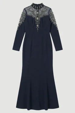 KarenMillen Robe maxi tissée ornée de cristaux premium<Femme Robes Bal De Promo|Robes À Manches Longues