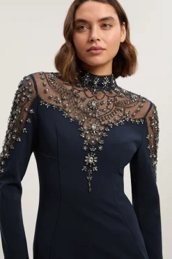 KarenMillen Robe maxi tissée ornée de cristaux premium<Femme Robes Bal De Promo|Robes À Manches Longues