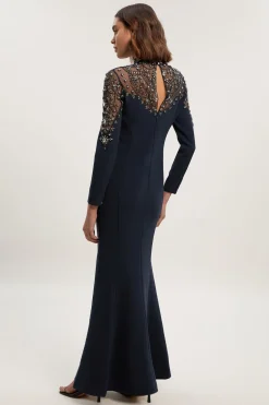 KarenMillen Robe maxi tissée ornée de cristaux premium<Femme Robes Bal De Promo|Robes À Manches Longues