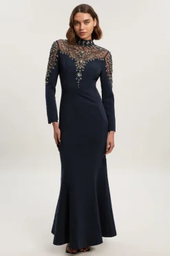 KarenMillen Robe maxi tissée ornée de cristaux premium<Femme Robes Bal De Promo|Robes À Manches Longues