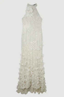 KarenMillen Robe maxi tissée à rosaces et appliqués de cristal<Femme Robes|Robes De Soirée Chic