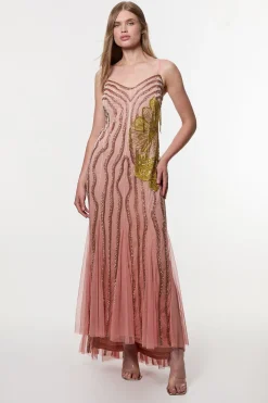 Robe Maxi Tissée Sans Bretelles à Perles Ombrées Digital Ophelia